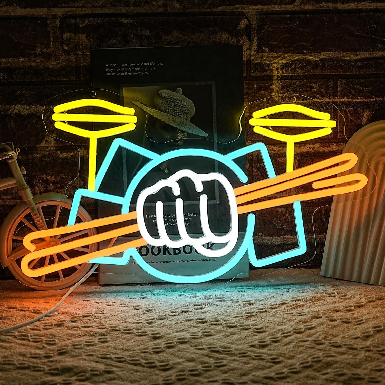 Wall Decor Lighting - Drum Set Neon Sign USB Powered