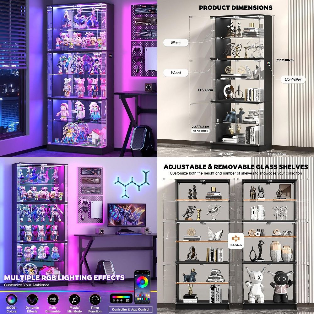 Lighting & Home Decor Studio Photos - Display Cabinet with Glass Doors, 6Tier
