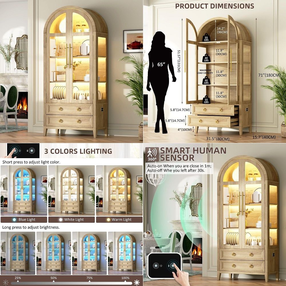 Lighting & Home Decor Studio Photos - 71 Arched Curio Cabinet with Glass