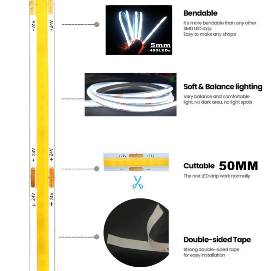 Super Thin 5mm COB LED Strip 4 - Lighting Decor And More ulasan dan harga